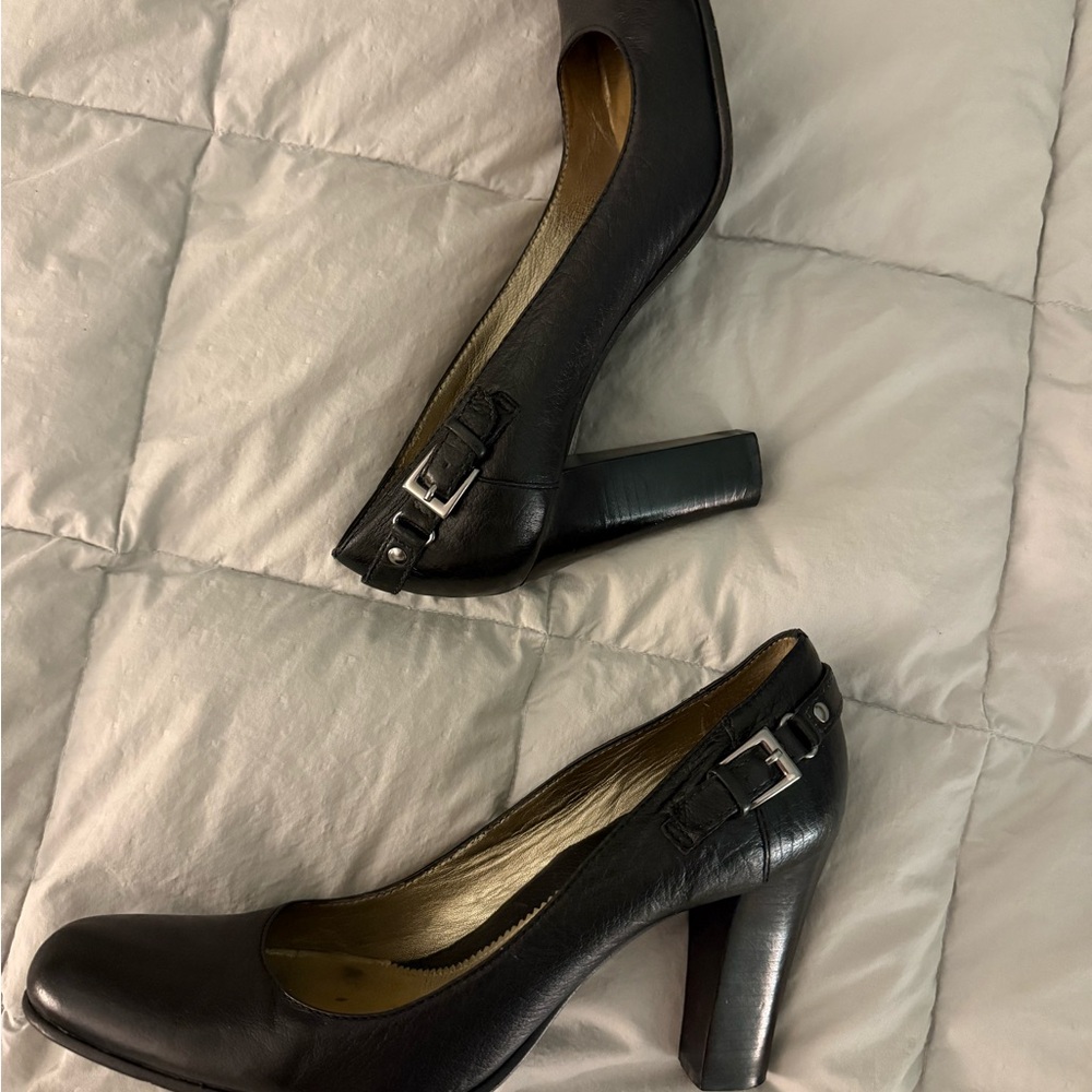 Kenneth Cole Black Leather Heels with Buckle